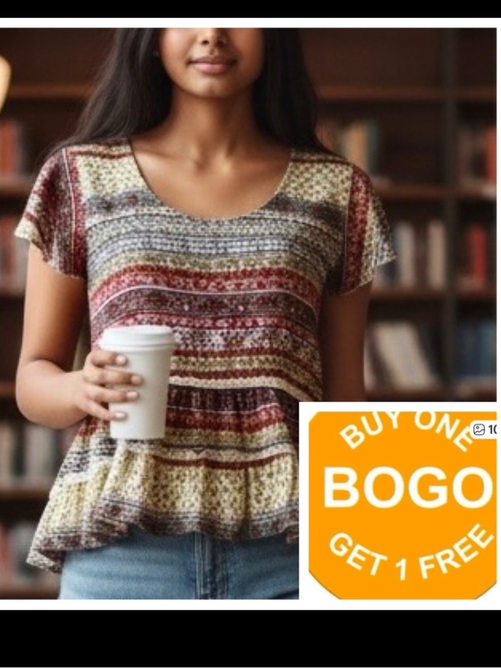 Late For Dinner Blouse Bohemian Hippie Floral Ruffle Swing Hi Lo
Size Med